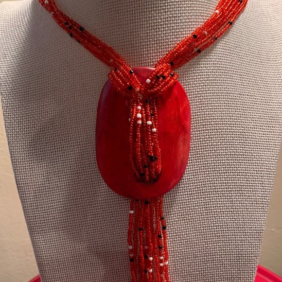 Red Multi Strand Pendant Necklace - Picture 1 of 3